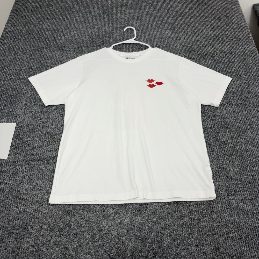 KAWS x Warhol Uniqlo T Shirt Mens L White Cotton Graphic Lips Streetwear Art